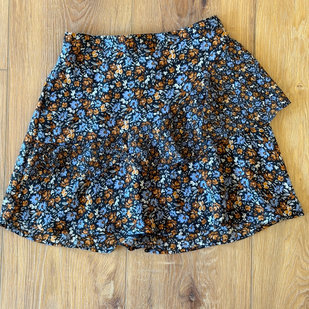 Japna Blue and Brown Floral Skater Skirt